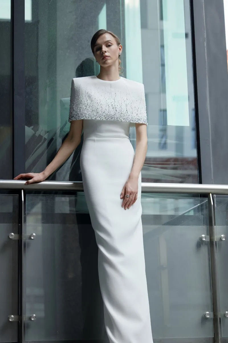 BRADFORD WHITE GOWN WITH SHOULDER CAPE