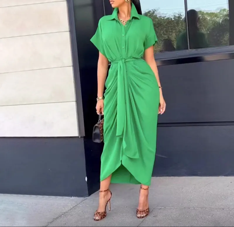 Fashion Polo Collar Shirt Dress