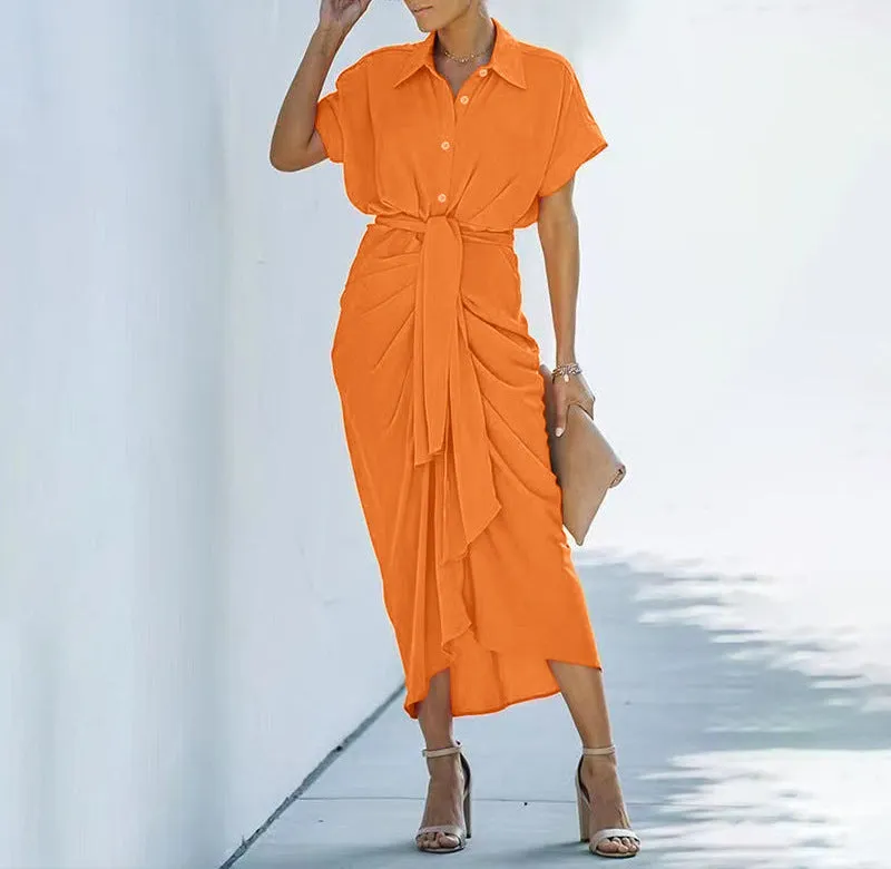 Fashion Polo Collar Shirt Dress