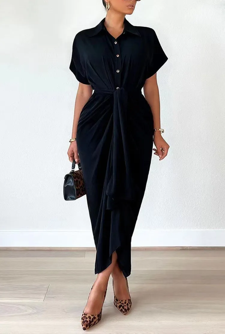 Fashion Polo Collar Shirt Dress