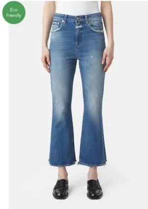 hi-sun Cropped High Rise Jean - Mid Blue