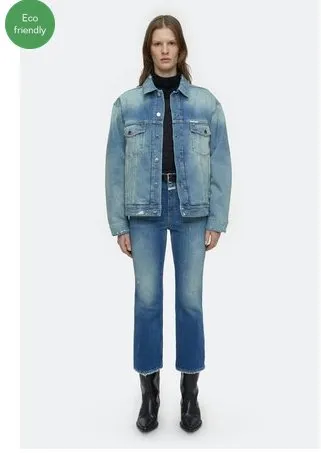 hi-sun Cropped High Rise Jean - Mid Blue