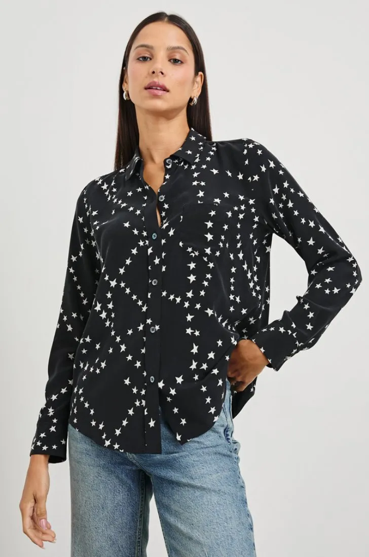 Kate Button Down Top - Black Star Chains