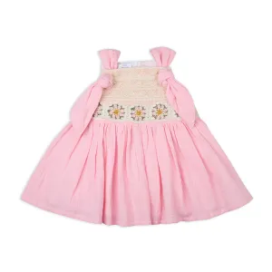 My Milestones Opal Handcrafted Crochet Double Cloth Dress with Knot Details - Pink