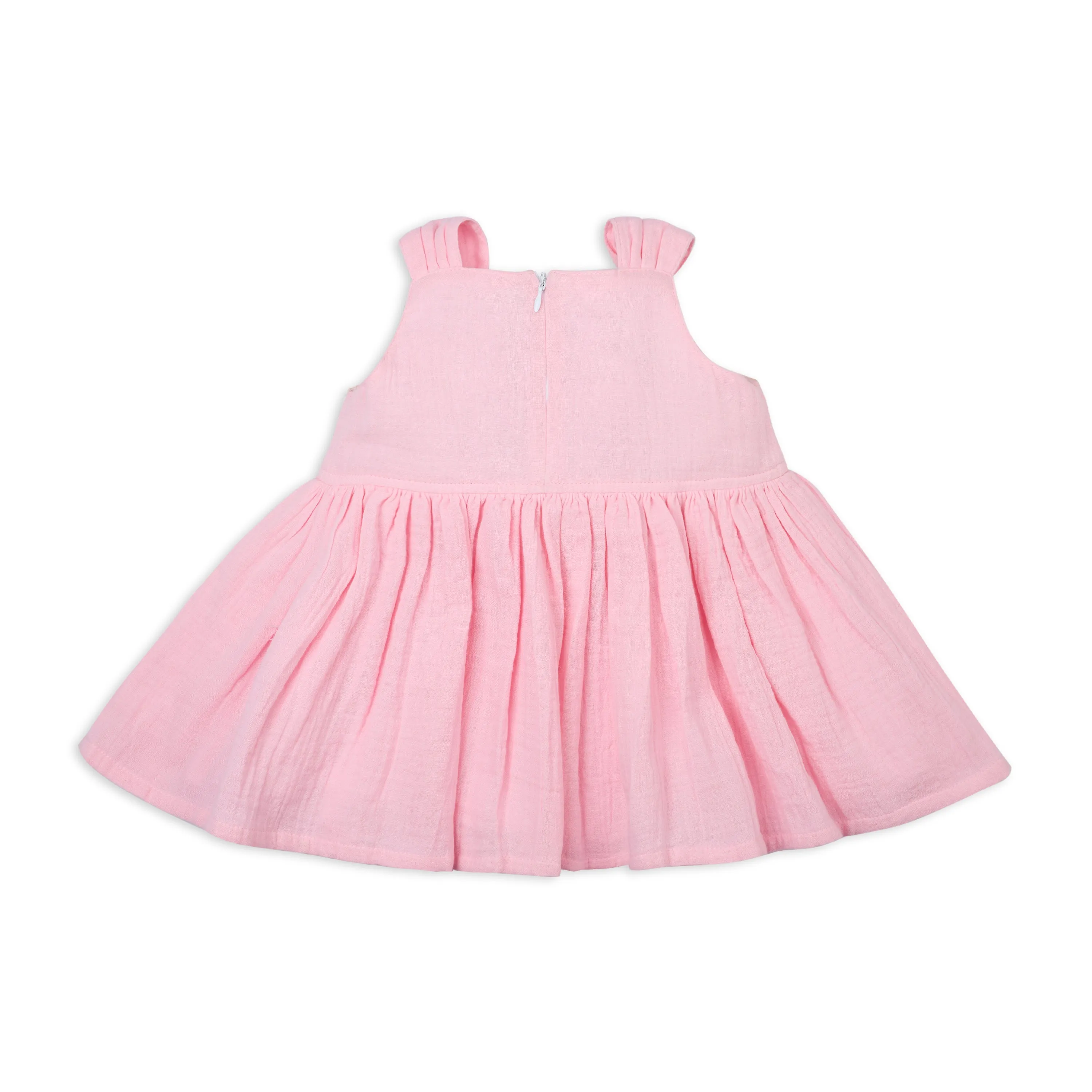 My Milestones Opal Handcrafted Crochet Double Cloth Dress with Knot Details - Pink