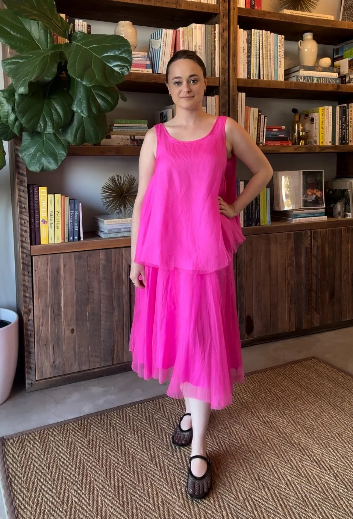 Organza Midi Skirt in Fuchsia
