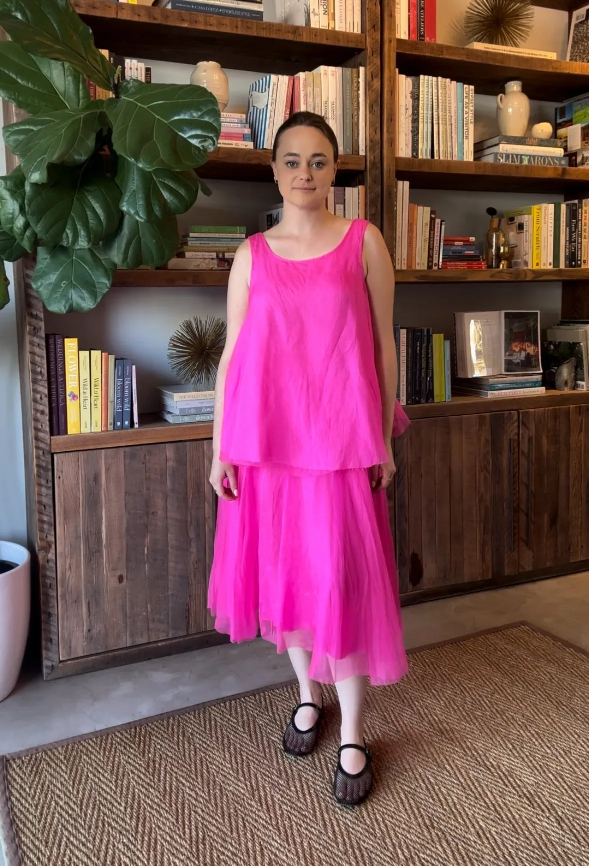 Organza Midi Skirt in Fuchsia