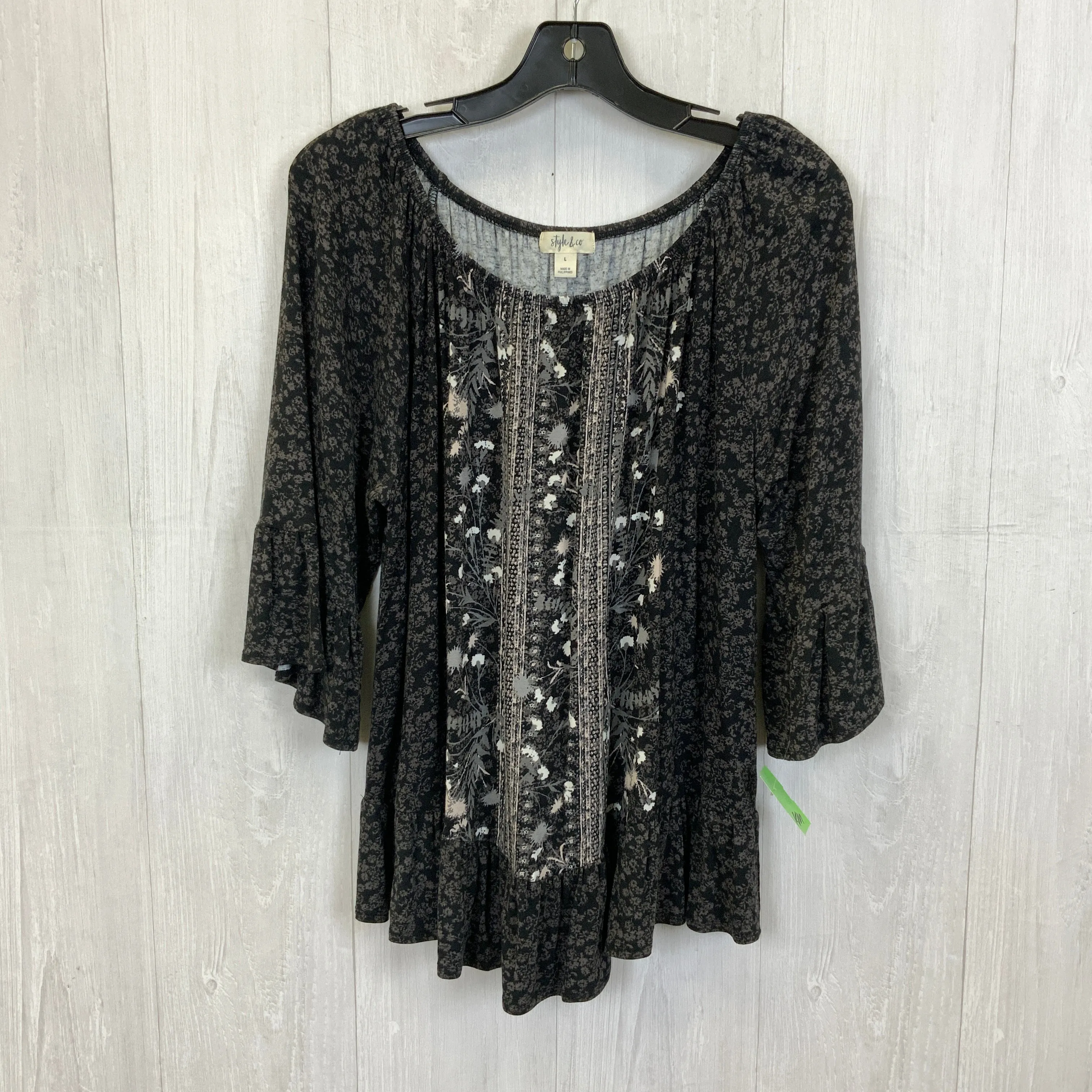 Top 3/4 Sleeve By Style And Company In Black, Size:L